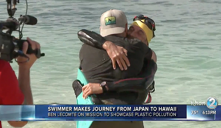 ben lecomte, world record swim, hawaii, plastic pollution,