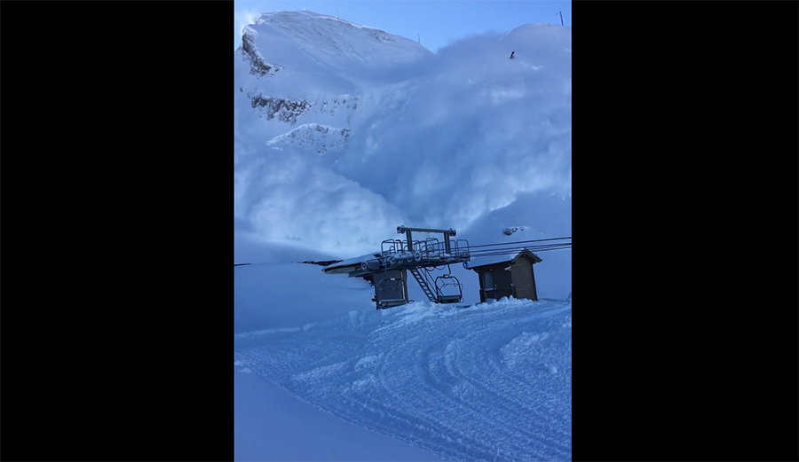 An avlanche buries a chairlift at La Clusaz in France.
