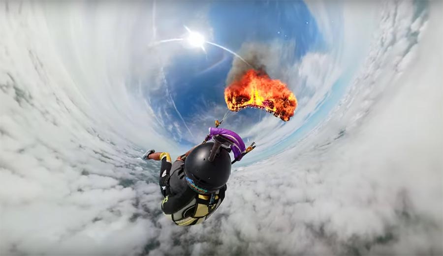 parachute, fire, BASE, Craig Saucier, GoPro, Fusion