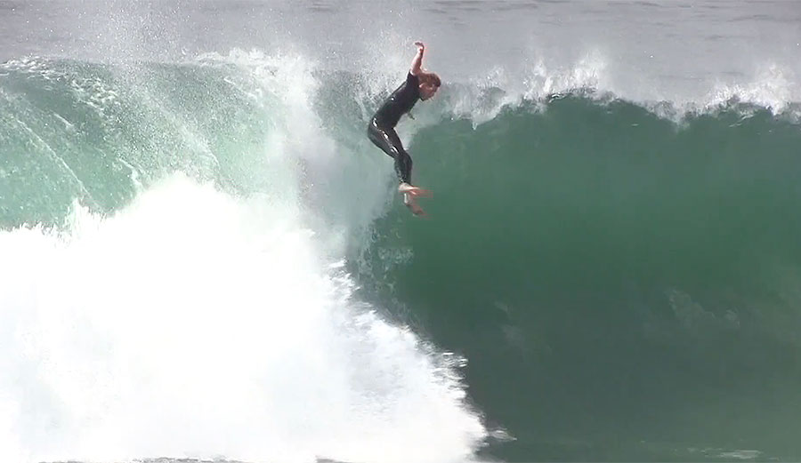 Harry Bryant surfing the Wedge in Newport