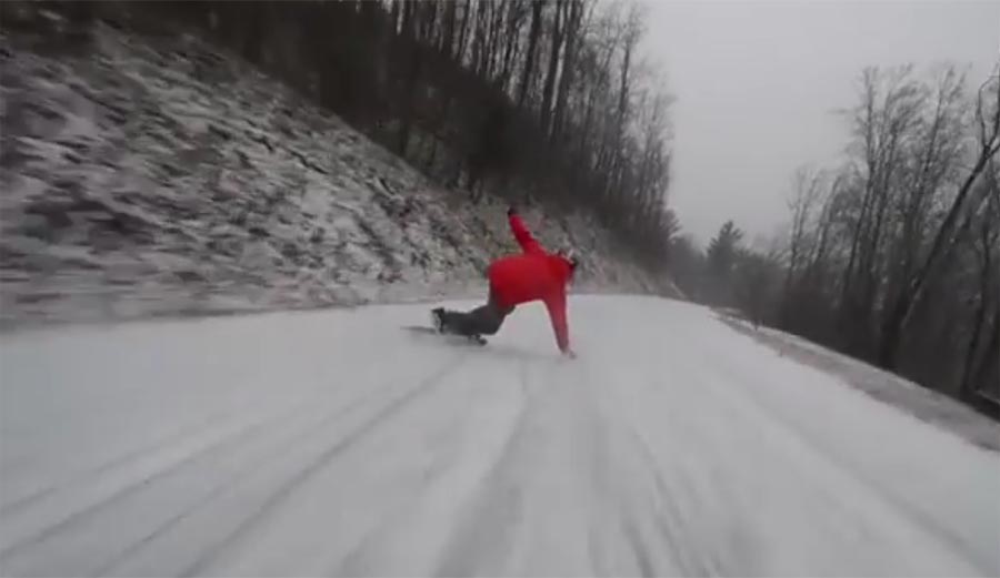 skateboard, skating, downhill, fast, winter, snow