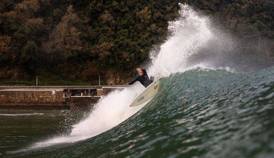 Andy Criere cranking through a turn in the Basque Country.