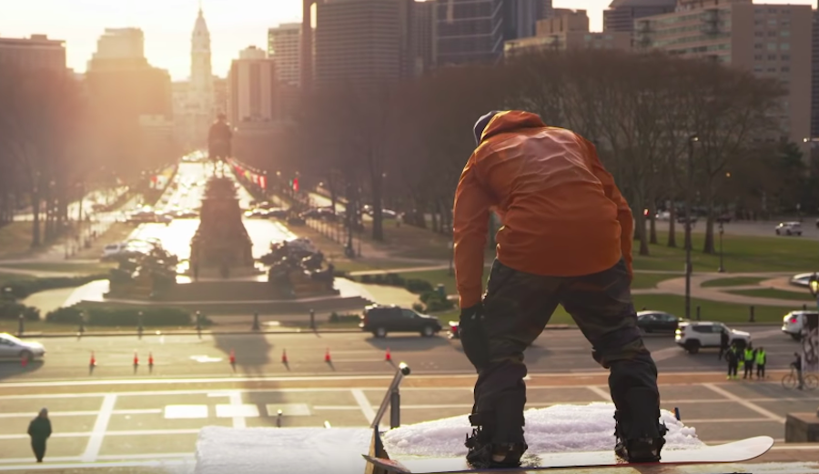 Seb Toots hits the handrails on the Rocky Steps in Philly.