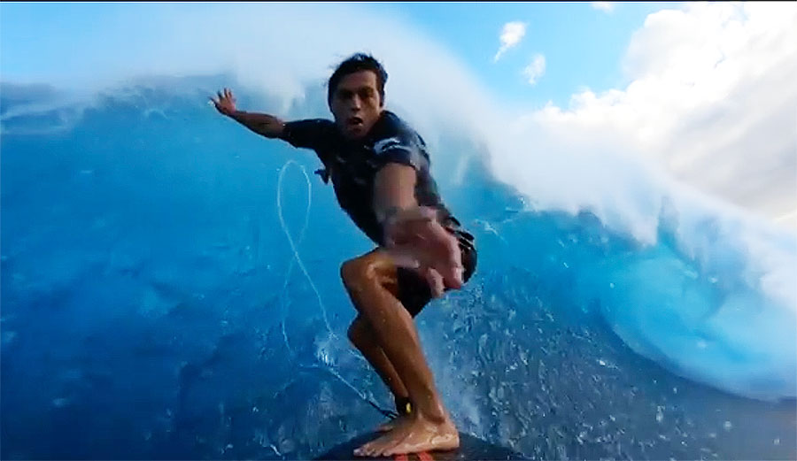 Kai Lenny surfing Jaws with GoPro