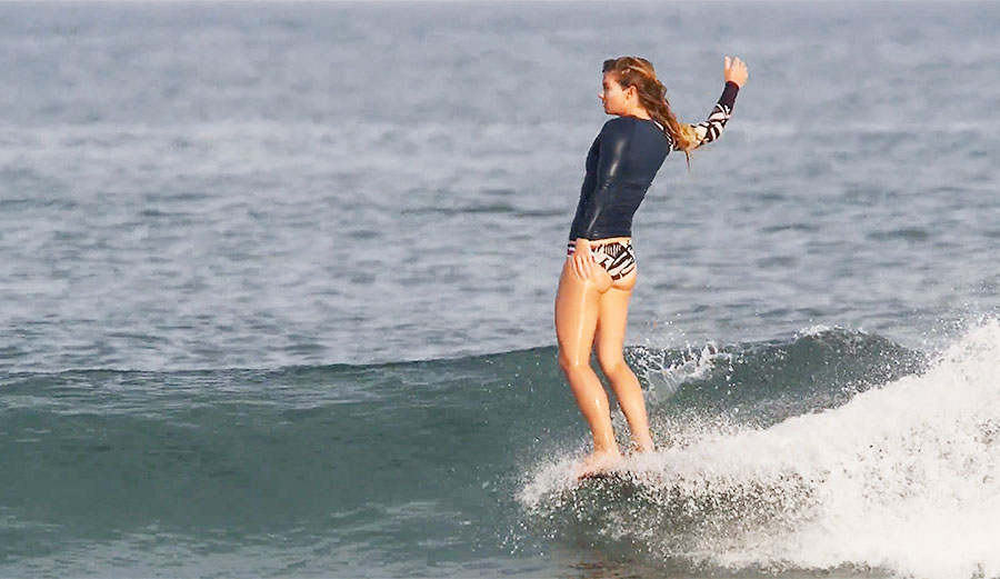 Leah Dawson surfing in Baja, Mexico