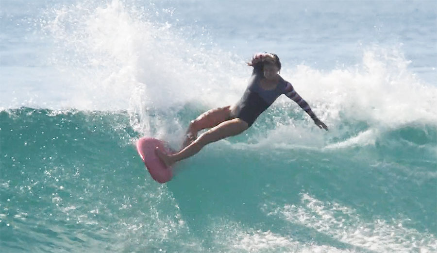 Leah Dawson surfing in Baja, Mexico