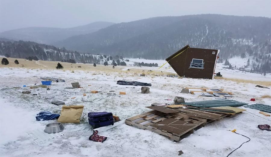Tiny home blown over in Cripple Creek, Colorado near Colorado Springs
