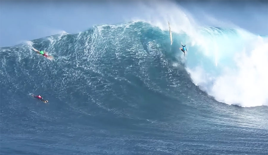 Trevor Carlson wiping out at Jaws