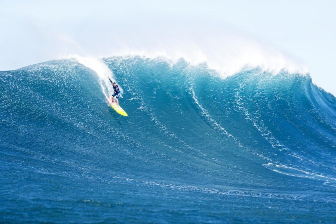 Paige Alms pushes the limits at Jaws. Photo: WSL/Cestari