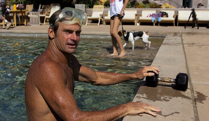 Laird Hamilton completes a morning pool workout at his Malibu home. The workout is bookended with icebaths. Photo: The Inertia/Aika Lau