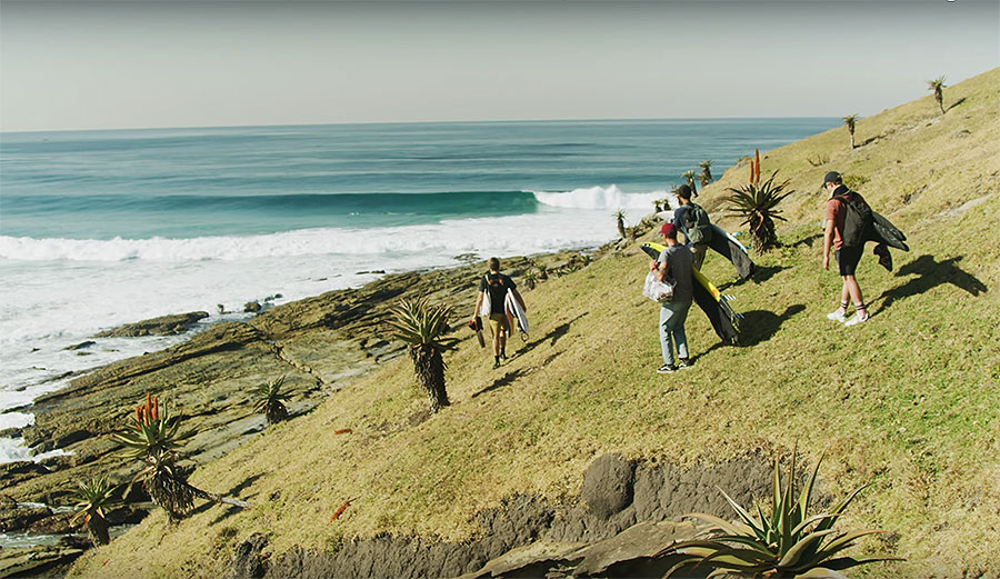 Right hand point break surfing in Africa