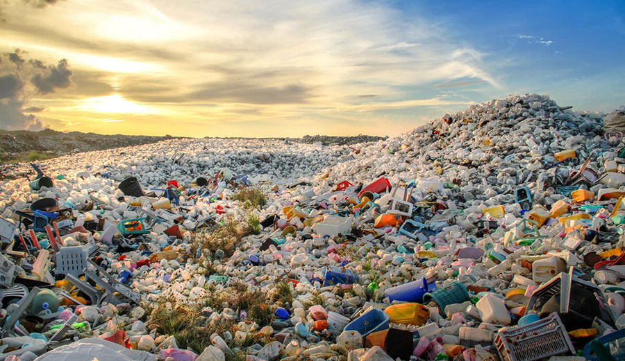 Plastic bottles and other waste at a disposal site