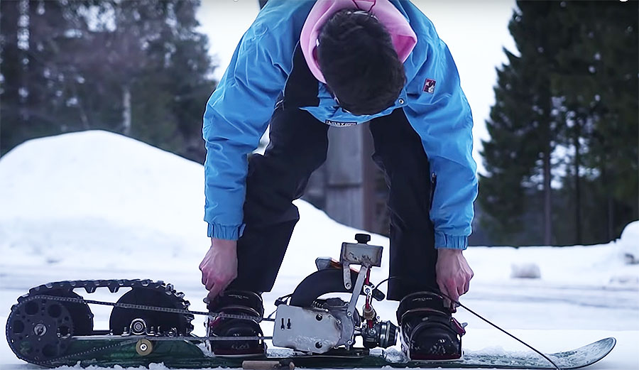 Snowboard with motor on the back