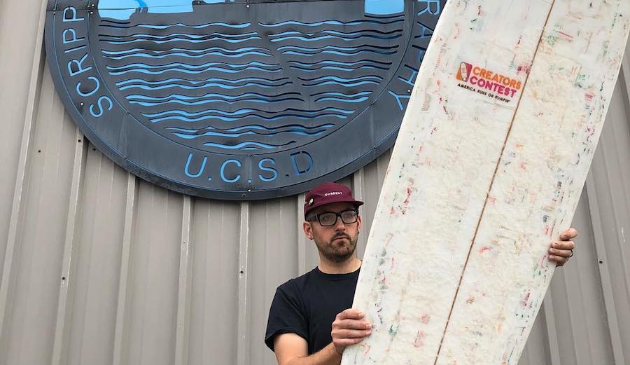 Korey Nolan built a surfboard out of over 700 Dunkin' Donuts cups. Photo: Instagram