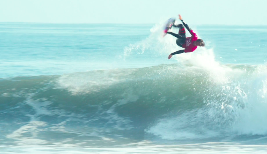 Kai Lenny pulls not one but two backflips on a single wave at Rincon. Photo: Kevin Welti