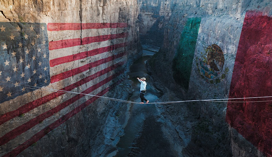 A team for the U.S. and Mexico colaborated to slackline the Rio Grande River in Big Bend National Park