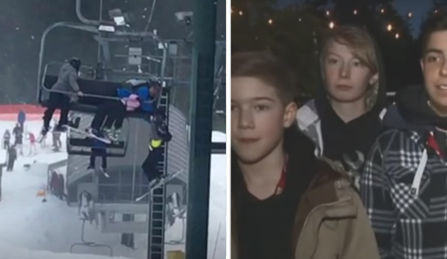 The heroes from Grouse Mountain Resort near Vancouver were awarded season passes for saving young boy about to fall off chairlift