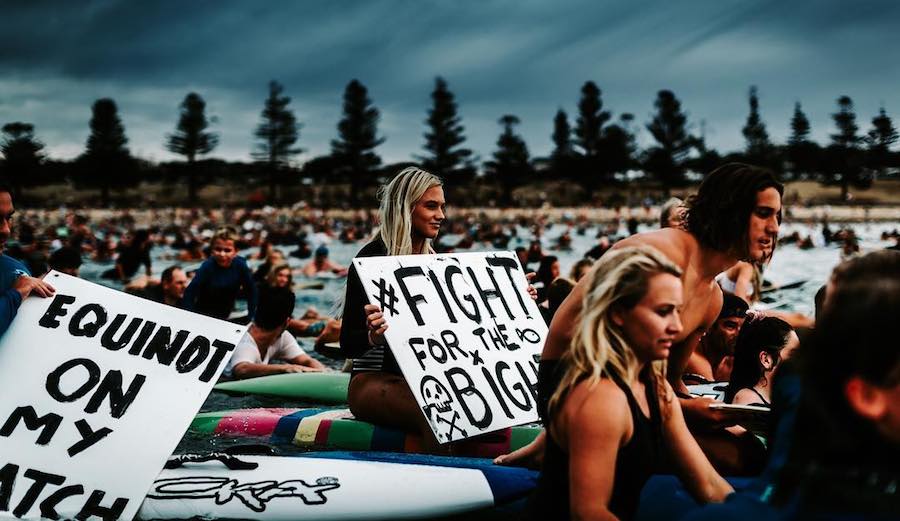 A group of surfers protests Equinor's proposal to drill in the Great Australian Bight.