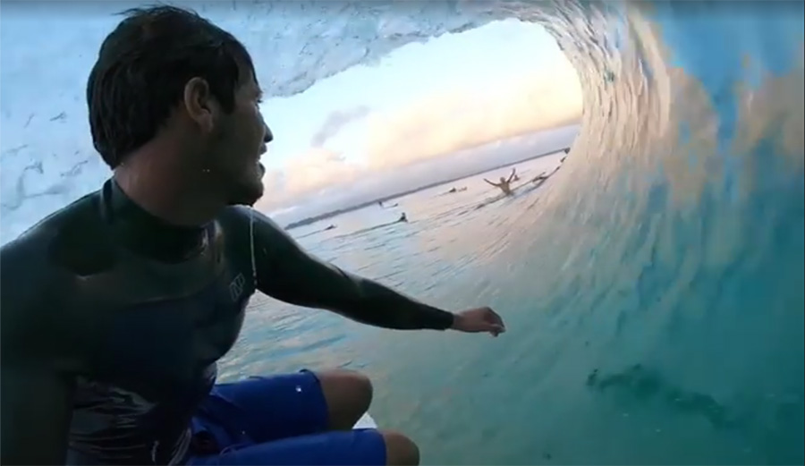 Keahi de Aboitiz got pitted and dodged bodies at Noosa durfing Cyclone Oma