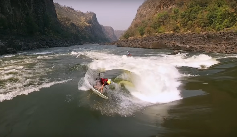 Watch two pros shred the Zambezi's famous barreling river wave