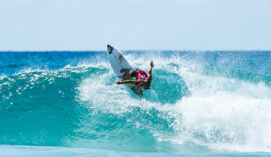 Marks' backhand attack has been compared to that of other famous goofy foots including Occy. Here's Marks going vert. Photo: WSL/ Cestari