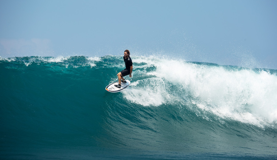 Goodall looking more like he's skating tranny than surfing with that footwear. Photo: Vans
