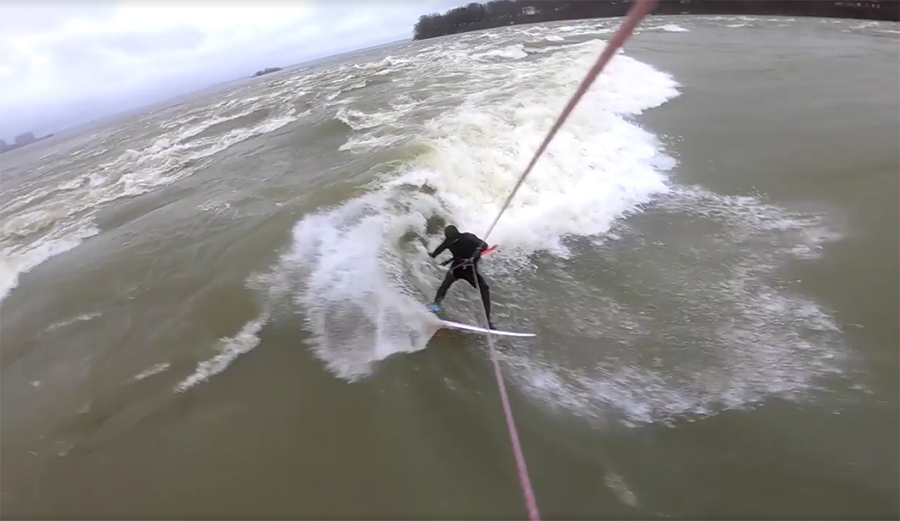 Julien Fillion rips, kite surfing the St. Lawrence River in Montreal
