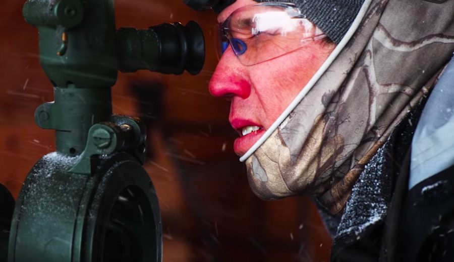 Ski patroller Matt Seibert operates a WWII-era cannon to mitigate avalanche risk at Mammoth Mountain.
