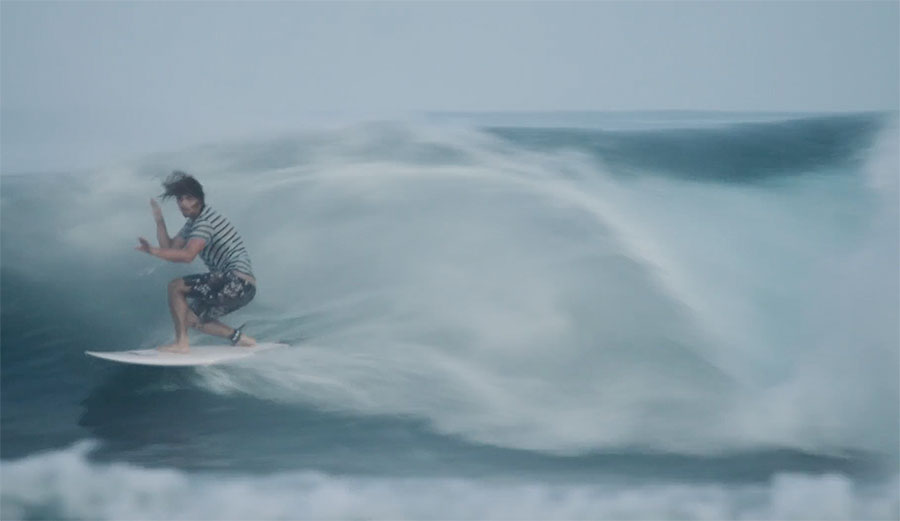 Pama Davies surfing in Indonesia