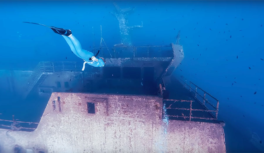 Georgina Miller freediving wreck of Zenobia