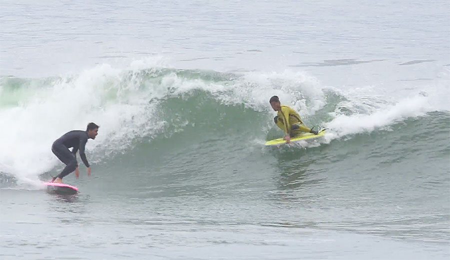 Surfing finless at Lower Trestles