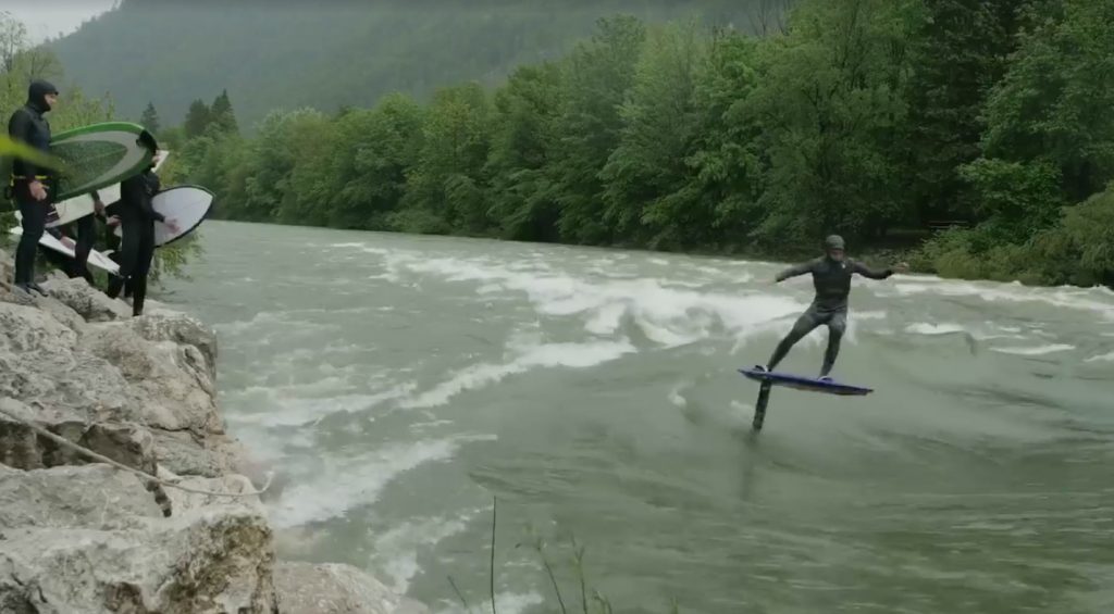 Kai Lenny rides river wave in Austria on his foil board