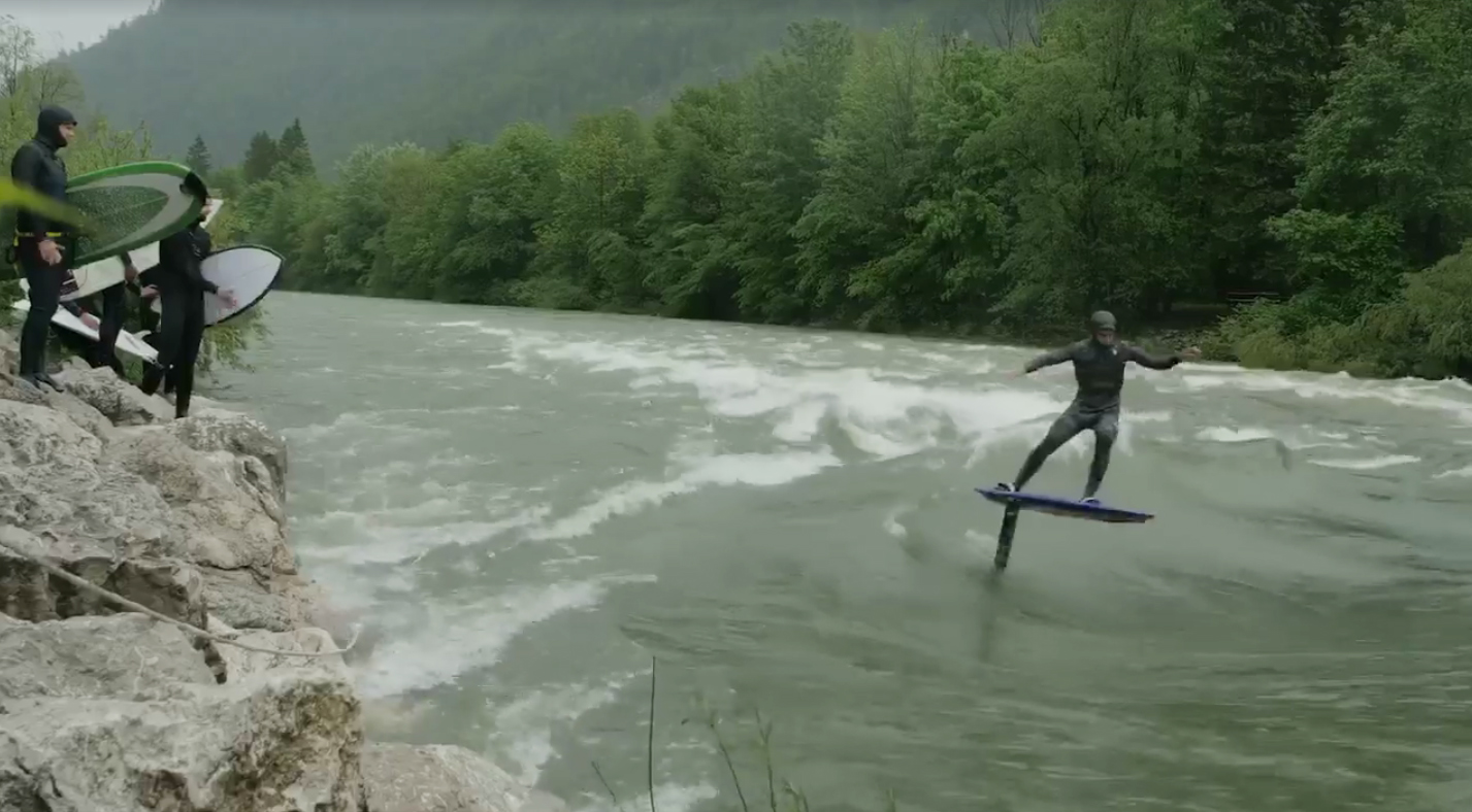 Kai Lenny rides river wave in Austria on his foil board