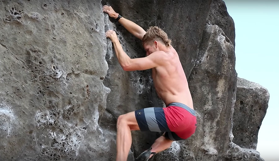 Nathan Florence climbing at Waimea Bay