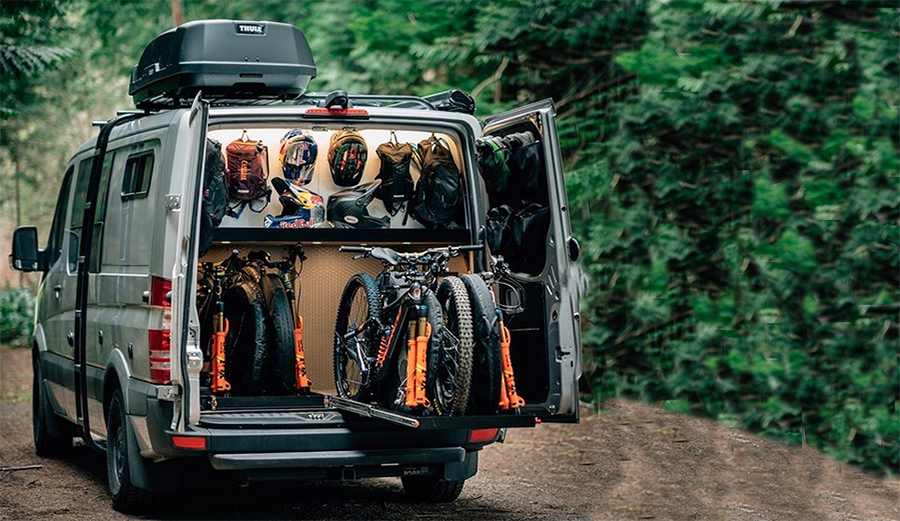 vanlife and mountain biking go well together. Here' Jill Kintner's setup