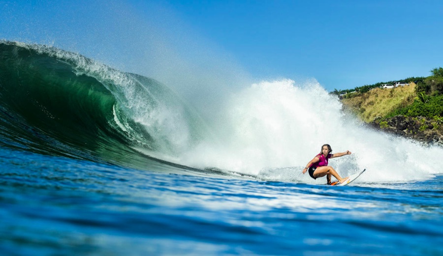 Caroline Marks bottom turning at Honolua Bay in Maui.