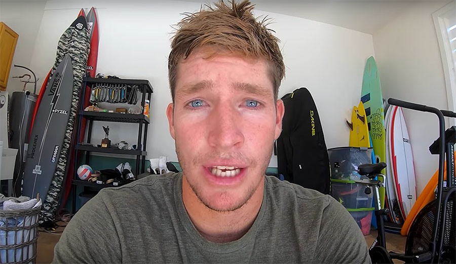 Nathan Florence packing for a surf trip