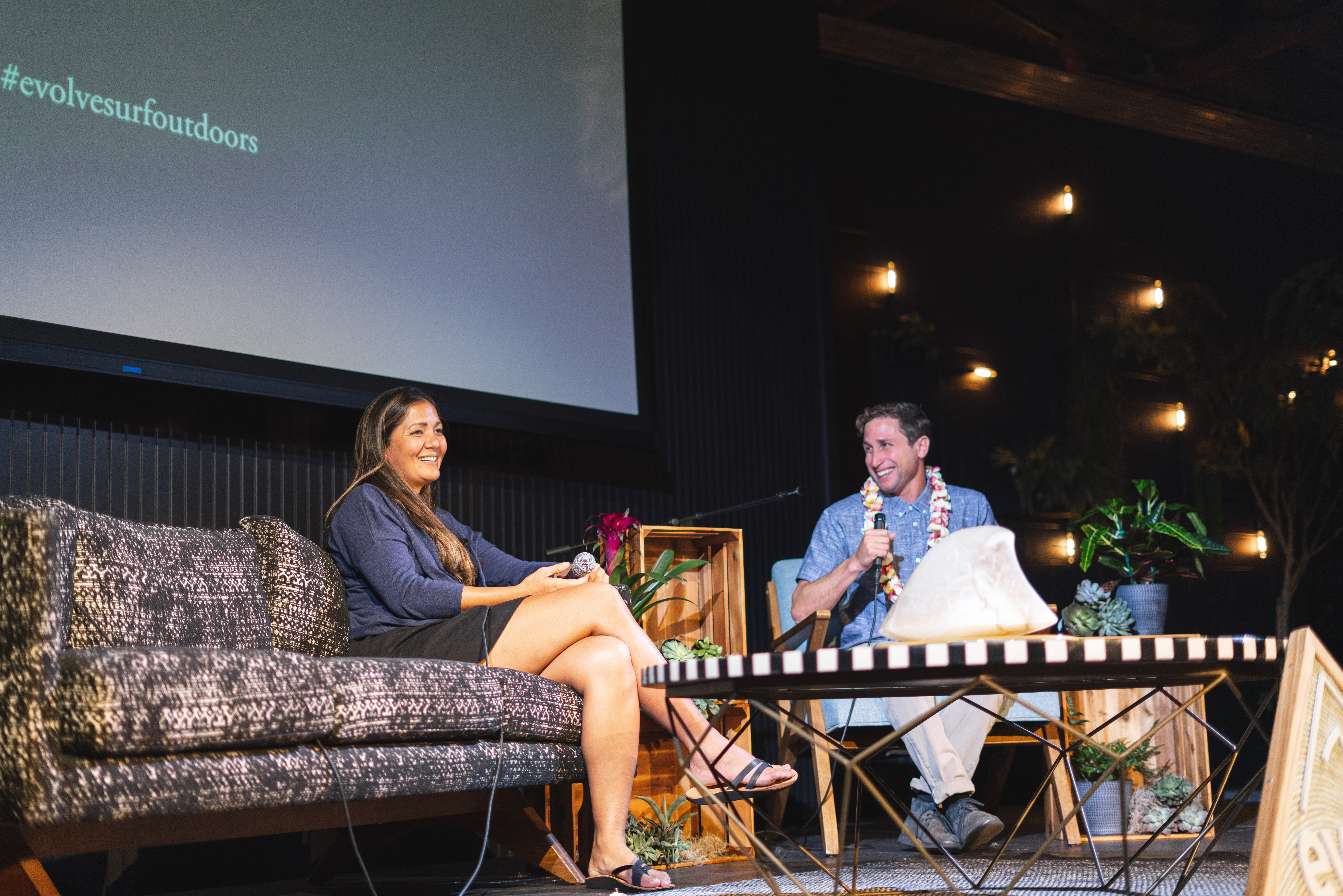 Kimi Werner and Zach Weisberg on stage at The Inertia's 2019 EVOLVE Summit.