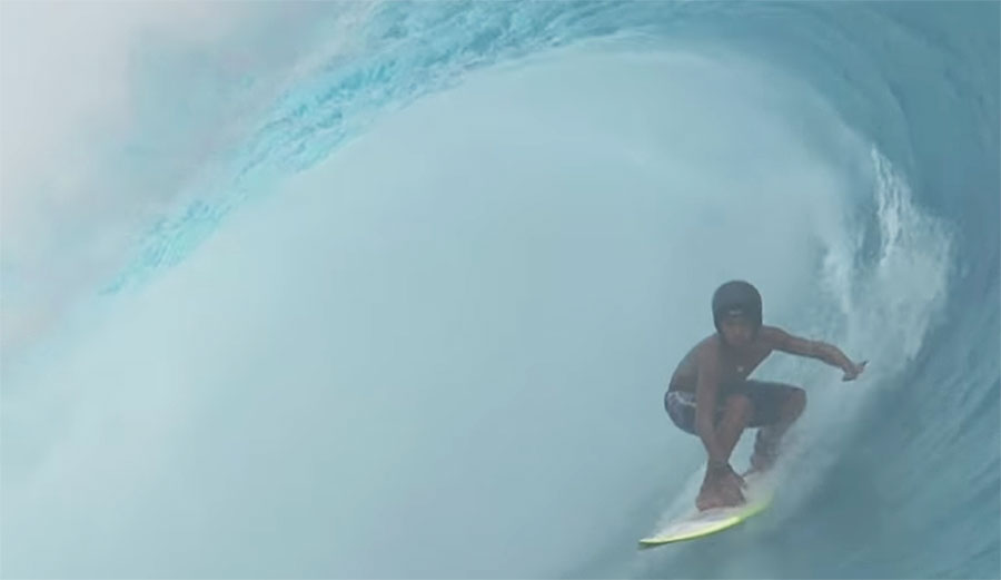 Watch 12-Year-Old Naiki Vaast Get Pushed Into a Sizeable Teahupoʻo Tube