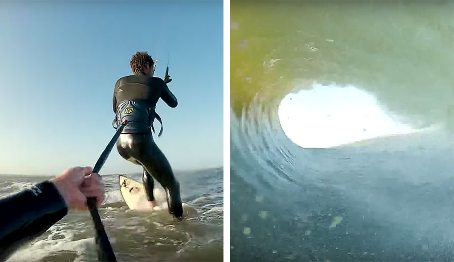 Matt Bromley towed into Donkey Bay wave