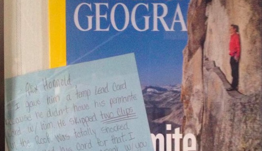 Alex Honnold note Pipeworks gym Sacramento.
