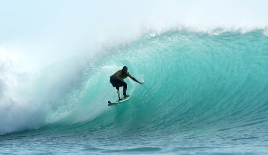 The Pure Emotion of Adaptive Surfer Fabrizio Passetti Getting Barrelled at Padang Is Beautiful