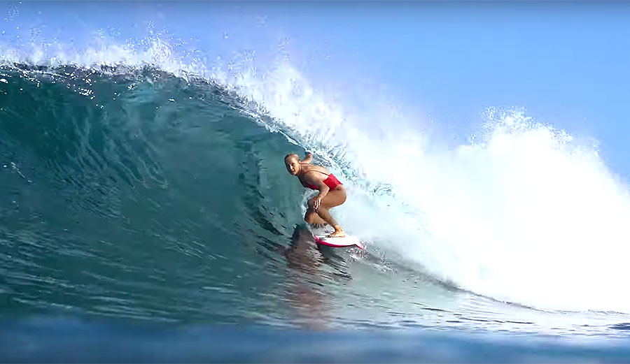 Isabella Nichols surfing Indonesia