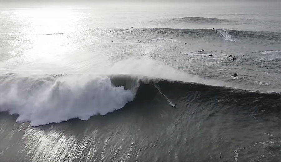 Drone footage of Nazare surfing