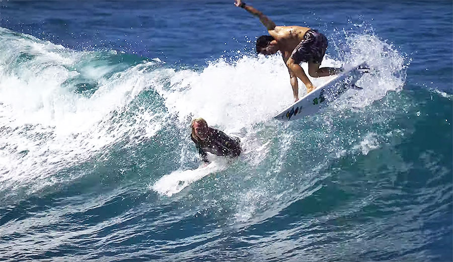 Mason Ho and Ben Gravy surfing at Shark's Cove