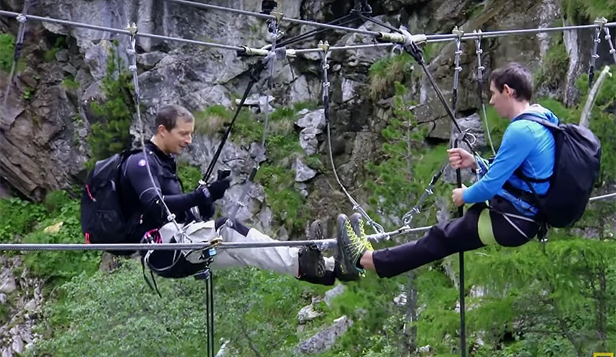 Alex Honnold and Bear Grylls rappel