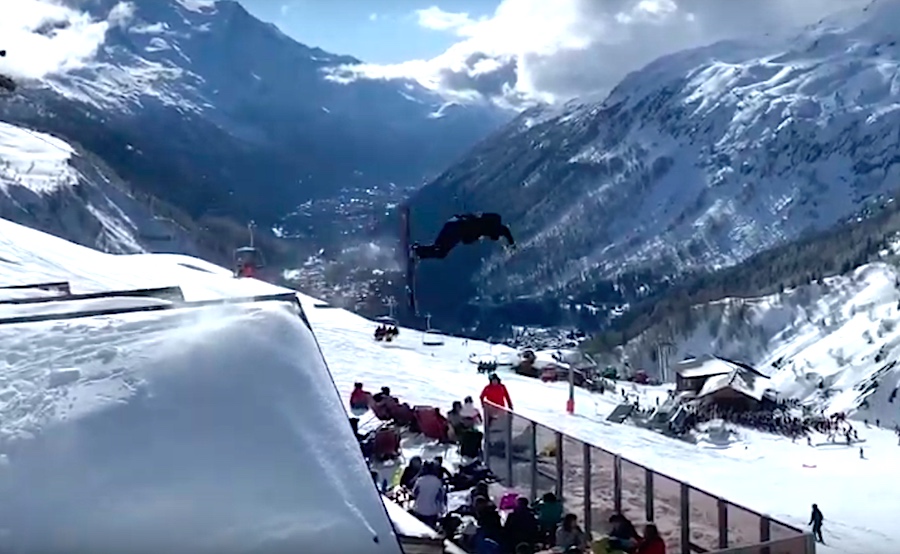 This Skier Has a Full-On Park Session Over the Après Crowd in Chamonix