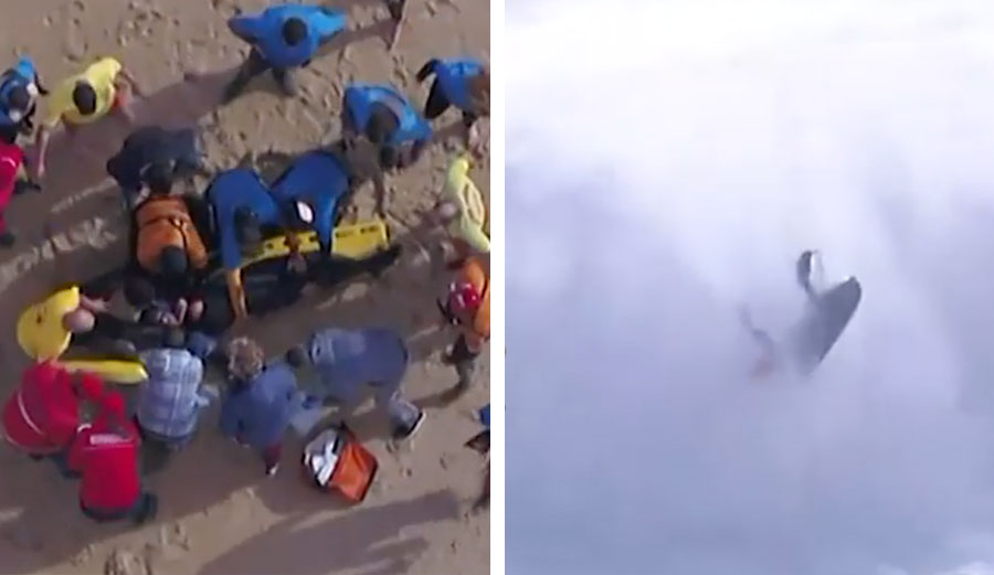 Alex Botelho rescued after wipeout at Nazare Tow Surfing Challenge