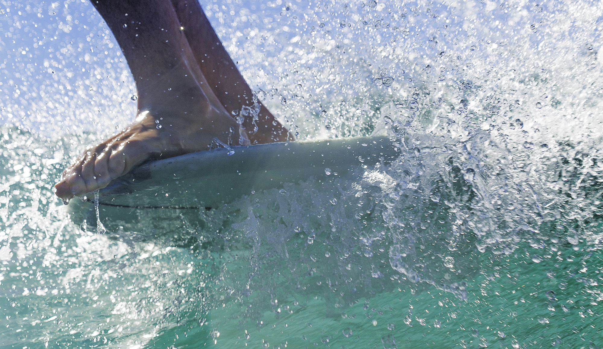 Longboard surfer toes on the nose hang ten
