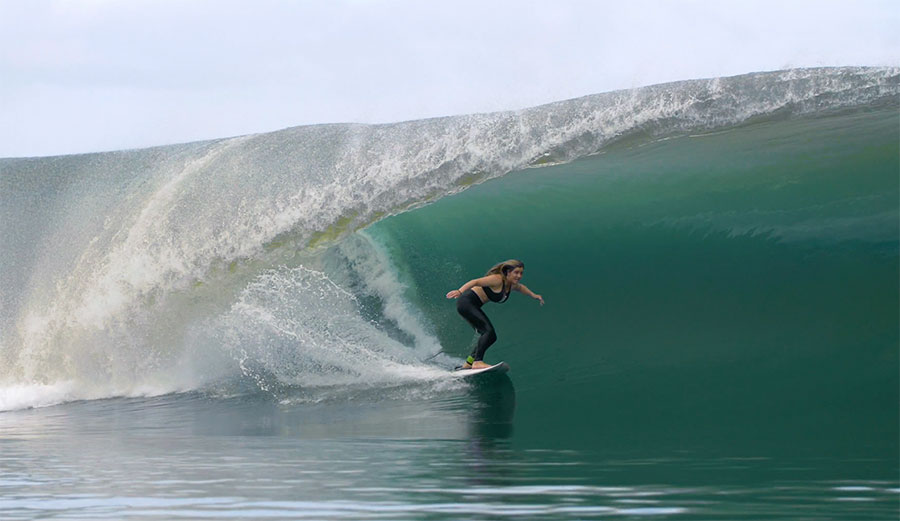 Caroline Marks surfing Teahupoo